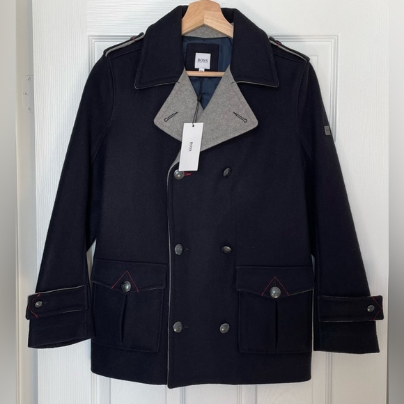 BOSS Hugo Boss Wool Coat Jacket, Blue & Grey, Boys Size 12-XS, NEW WITH TAG - Picture 2 of 12